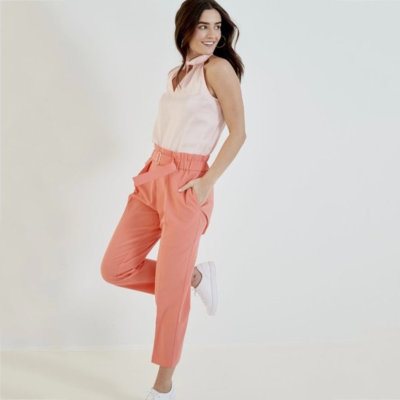 Worthington Paperbag Waist Crop Trouser Pants Petite Medium